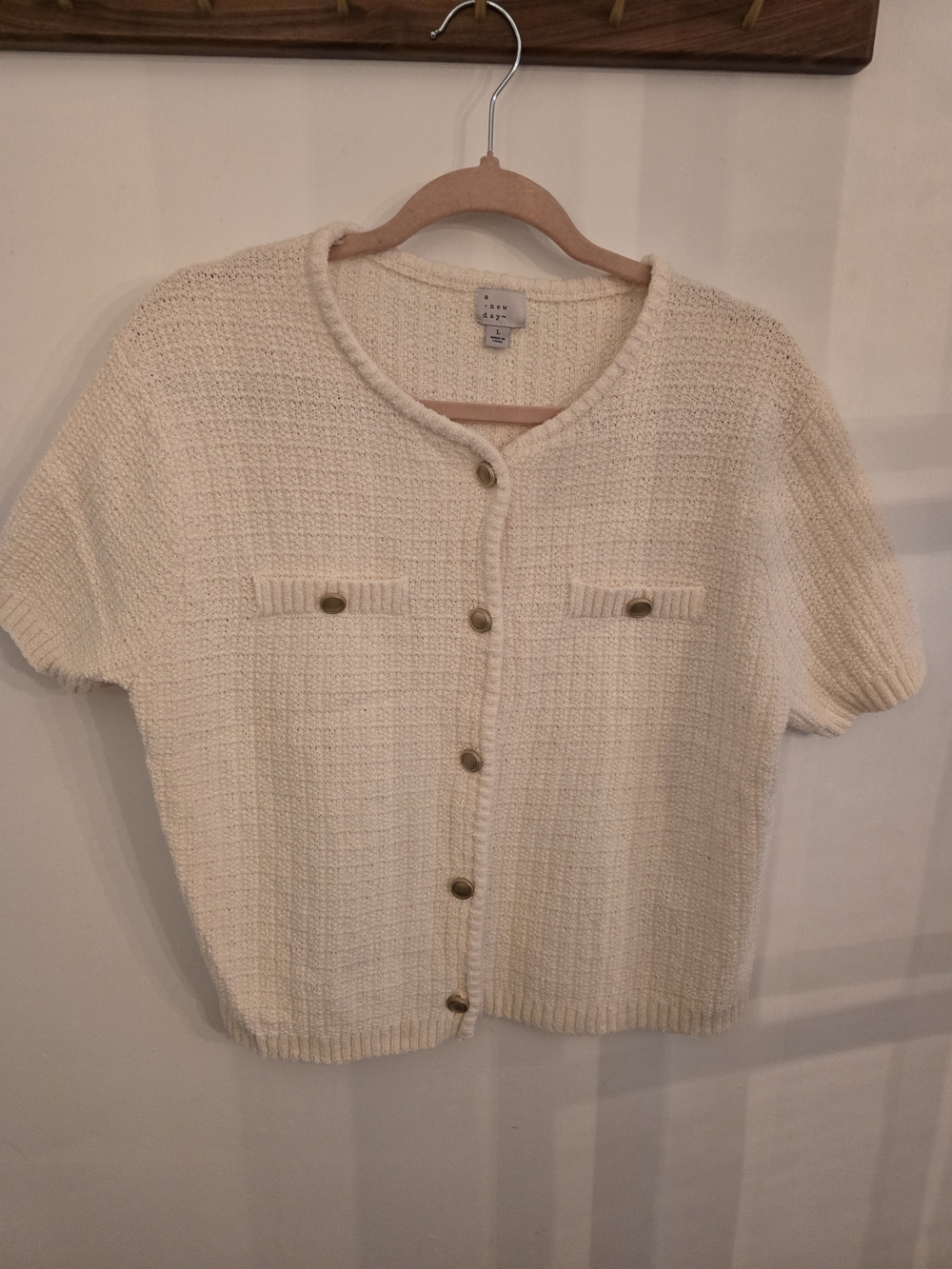 A New Day Cream Short-Sleeve Button Front Knit Cardigan